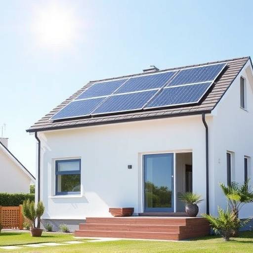 Maison moderne avec panneaux solaires sur le toit